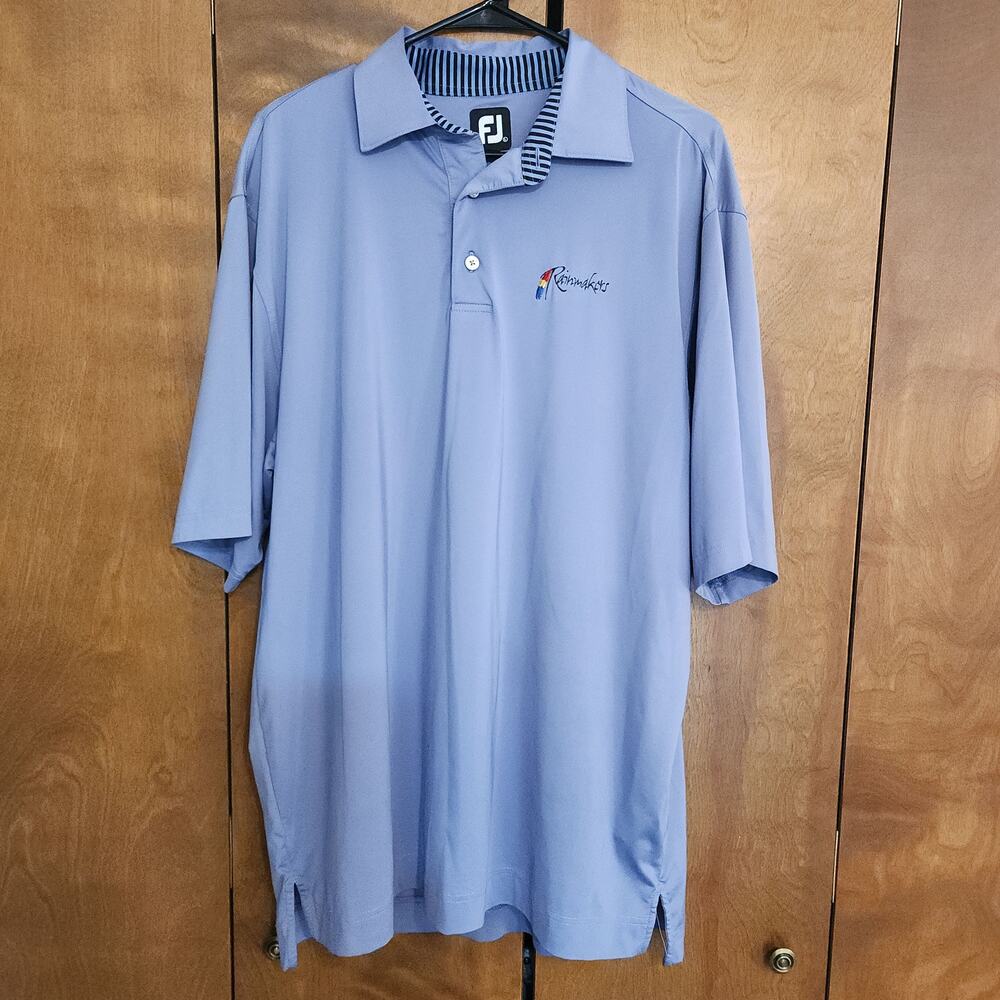 Footjoy FJ Mens Golf Polo Shirt Rainmakers‎ Logo Blue Short Sleeve Size L